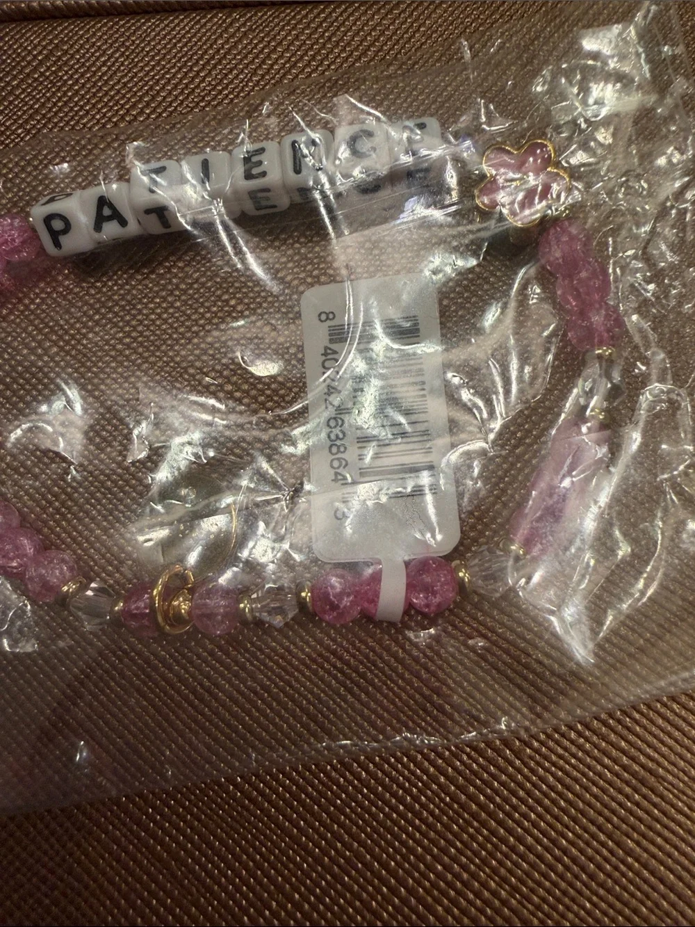 Pink 'PATIENCE' Beaded Bracelet with Flower Accent